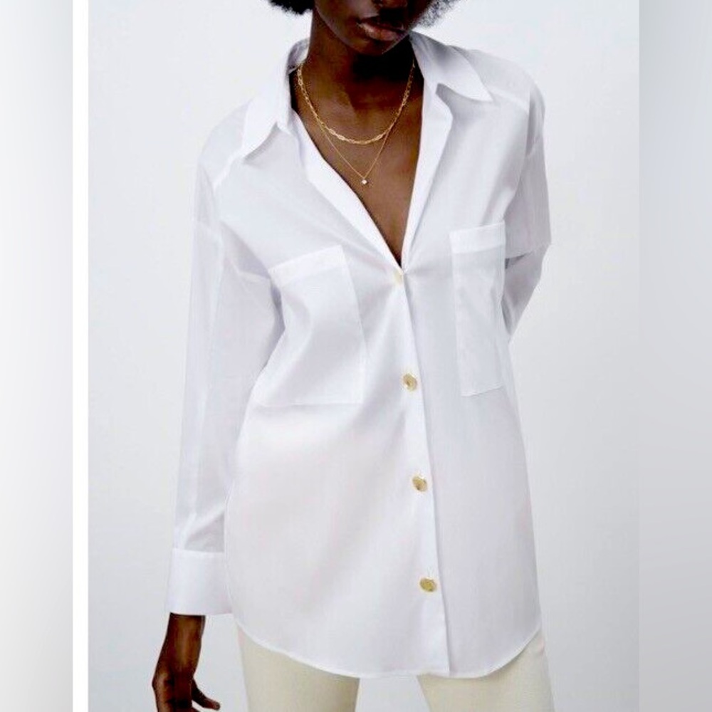 Zara White Oversized Button Up With Gold Buttons SIZE M